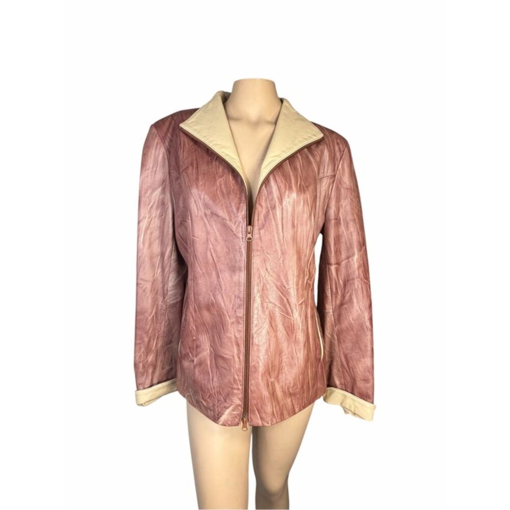 Vintage Italian Two-Tone Leather Zip Jacket Brown & Tan